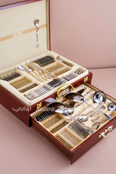 86-Piece Stainless Steel Cutlery Set with Wooden Case