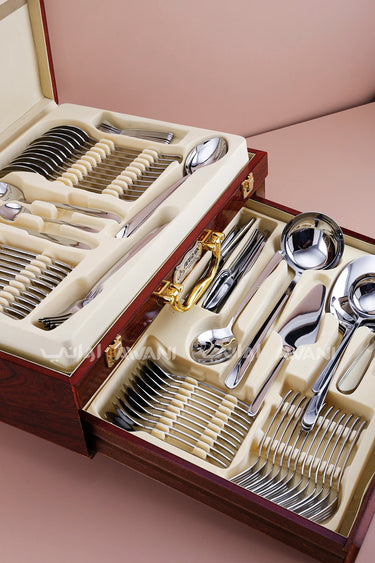 95-Piece Stainless Steel Cutlery Set with Wooden Case