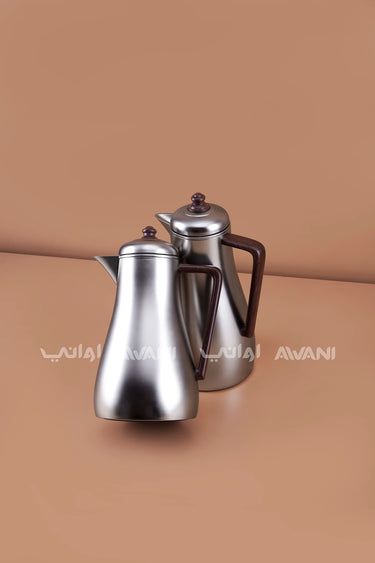 NOOR DALLAH/FLASK SET FOR TEA & COFEE - 05 MATTE SILVER AND WOOD HANDLE