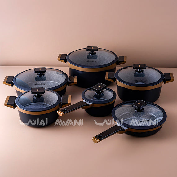 Cookware Set of 12 Piece Black Brown