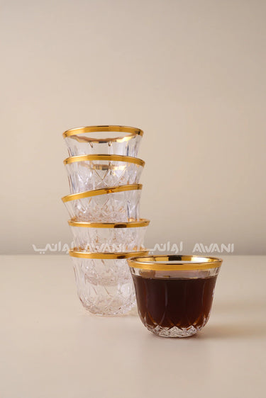 Glass Cawa Cup Set, Gold Design Glass