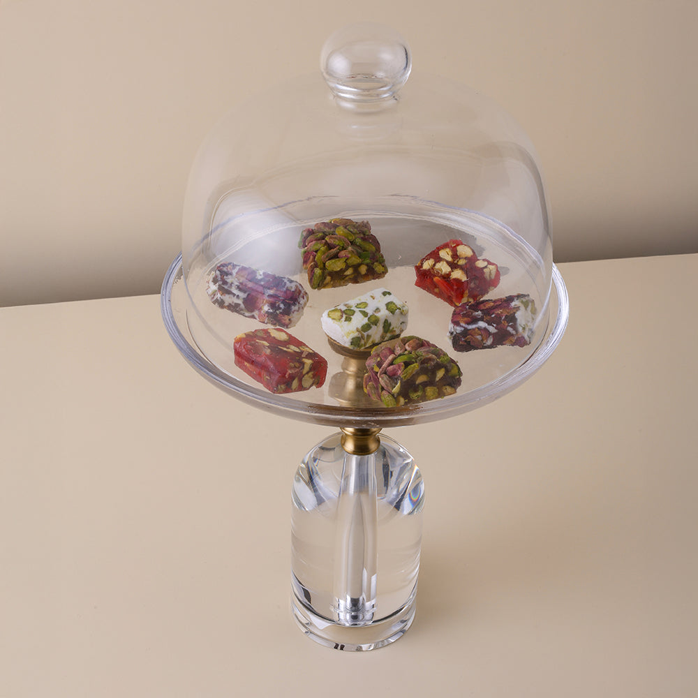 Glass Cake Stand with Clear Dome & Gold Base
