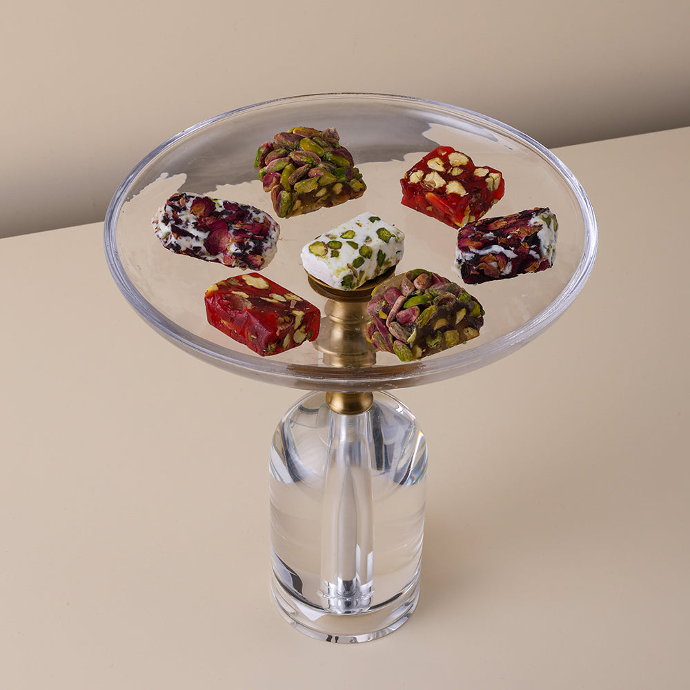 Glass Cake Stand with Clear Dome & Gold Base
