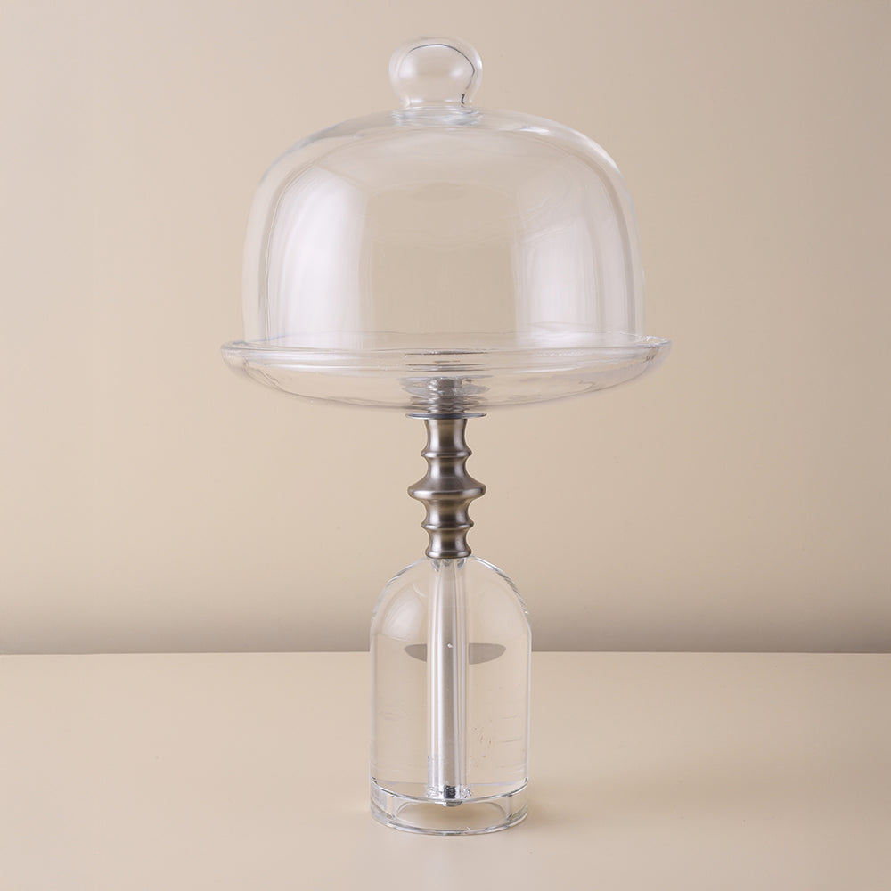 Glass Bowl  with a clear Cover and Silver Handle
