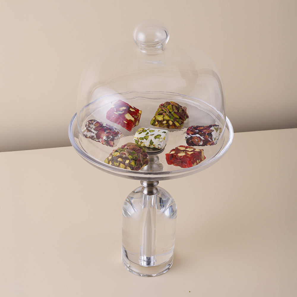 Glass Bowl  with a clear Cover and Silver Handle