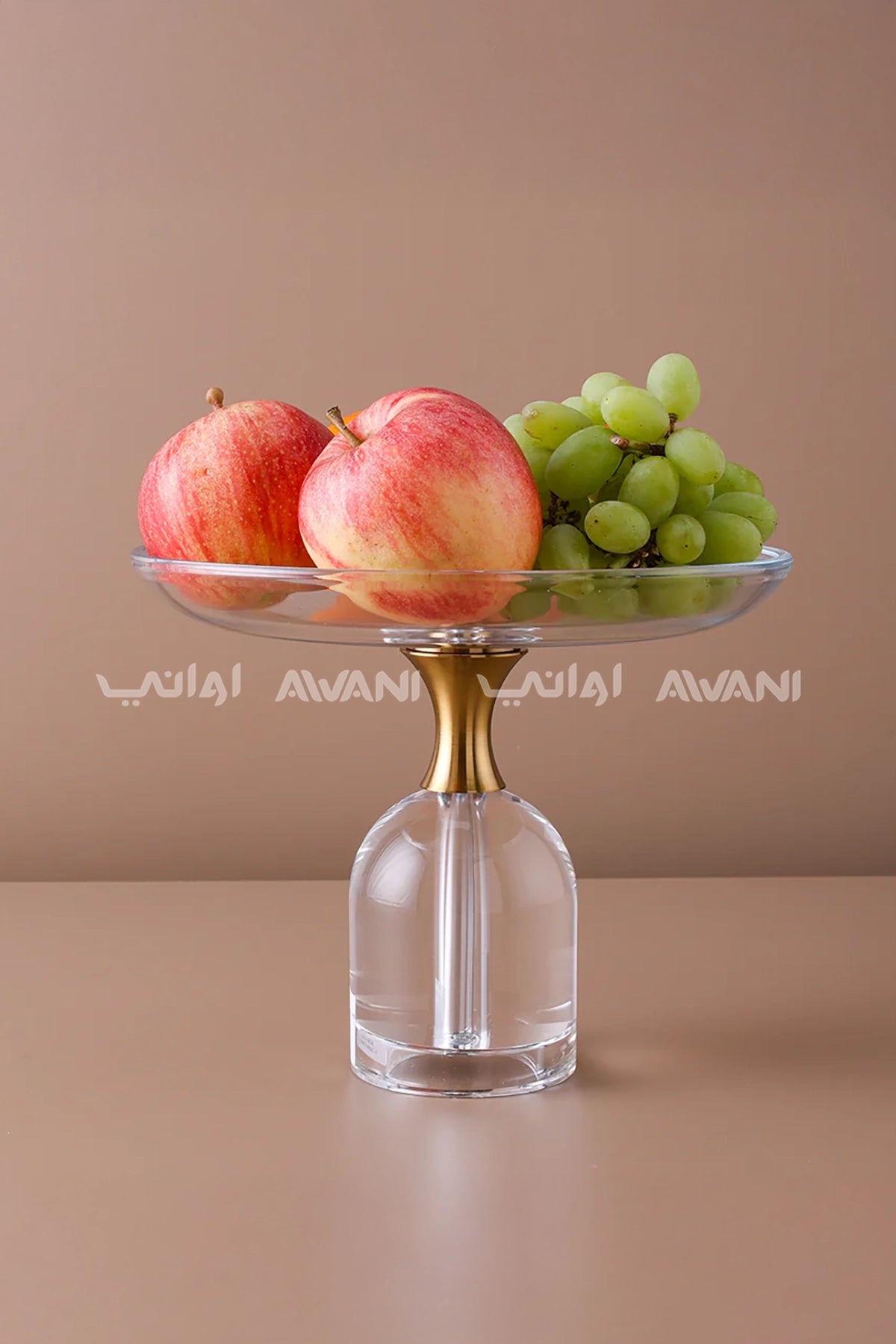 حامل ذهبي شفاف | حامل مع طبق بتصميم شفاف، وعاء فاكهة من زجاج الكريستال، طاولة قهوة، ديكور إبداعي - حجم متوسط