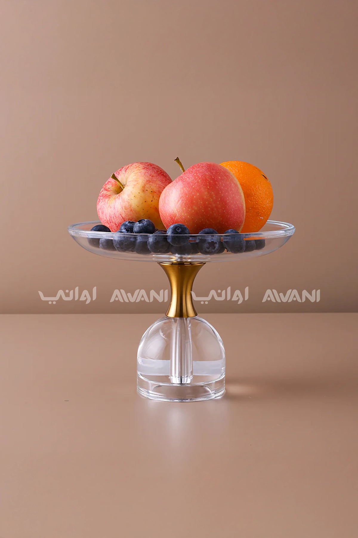 حامل ذهبي شفاف | حامل مع طبق بتصميم شفاف، وعاء فاكهة من الزجاج الكريستالي، طاولة قهوة، ديكور إبداعي - حجم صغير