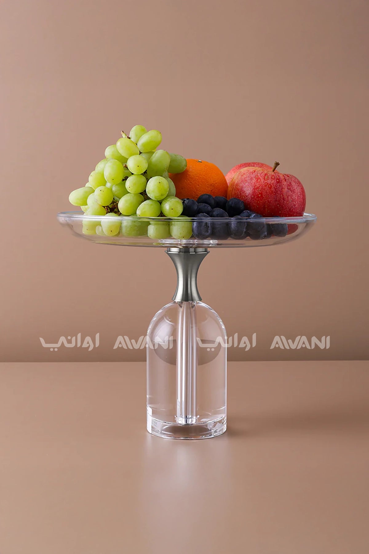 حامل فضي شفاف | حامل مع طبق شفاف بتصميم أنيق، وعاء فاكهة من الزجاج الكريستالي، طاولة قهوة، ديكور إبداعي - حجم كبير