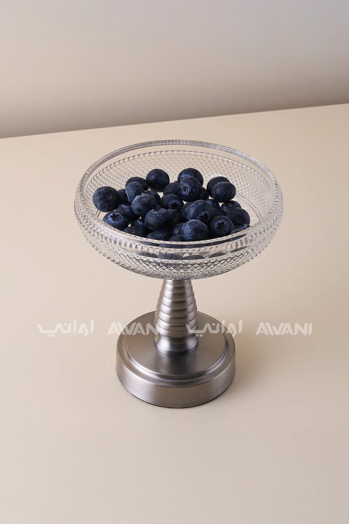 حامل فولاذي مع طبق تصميم وعاء فاكهة زجاجي كريستالي طاولة قهوة ديكور إبداعي - حجم صغير