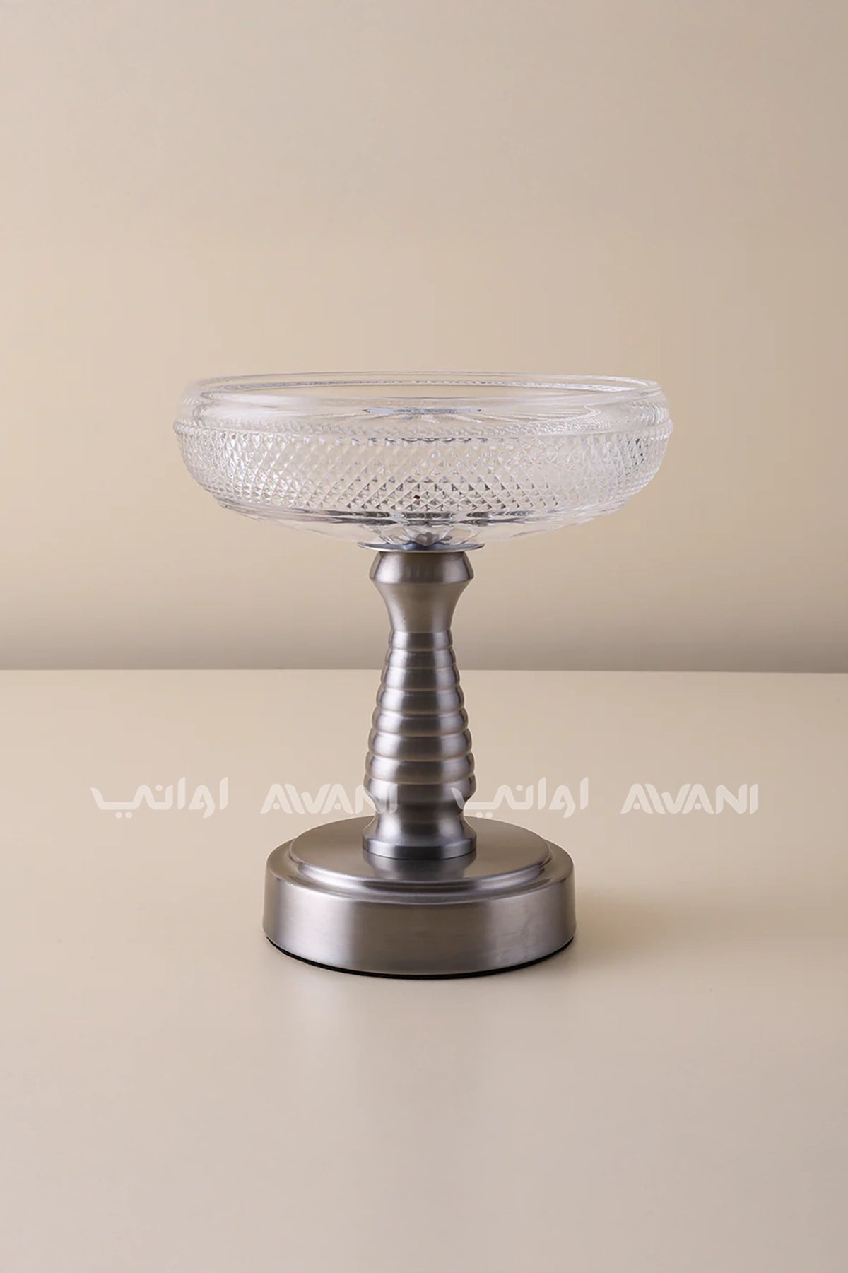 حامل فولاذي مع طبق تصميم وعاء فاكهة زجاجي كريستالي طاولة قهوة ديكور إبداعي - حجم صغير