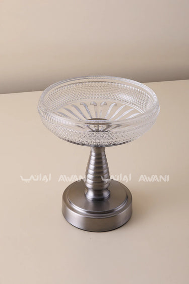 Small Crystal Glass Fruit Bowl with Steel Stand