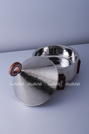 Cone Cover Hot Pot – Silver & Wood, 5000 ML