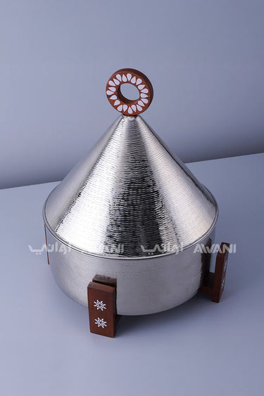 Cone Cover Hot Pot – Silver & Wood, 5000 ML