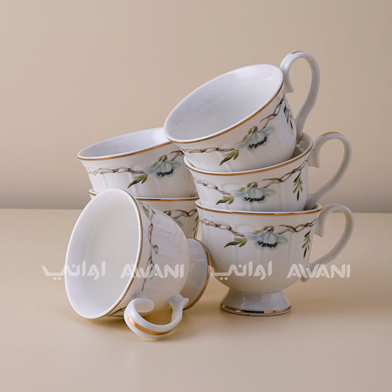 Set of ceramic cups and saucer Blue and Green Flower