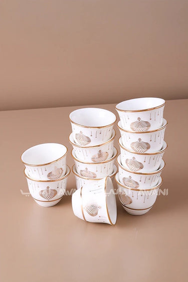 Elegance: 12-Piece Arabic Coffee Cup Set with Gold Rim & Motif (6cm)