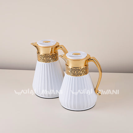 Royal Classic Insulated Flask Set – 1L & 0.75L (White  and Gold Finish)