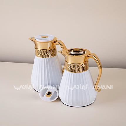 Royal Classic Insulated Flask Set – 1L & 0.75L (White  and Gold Finish)