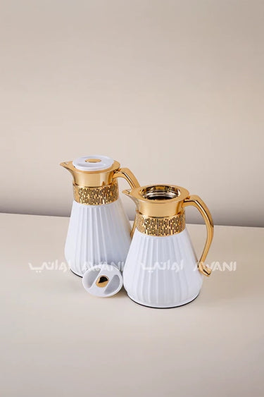 Royal Classic Insulated Flask Set – 1L & 0.75L (White  and Gold Finish)