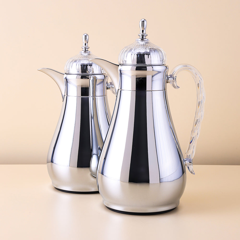 Eleganza Silver and Clear Vacuum Flask Set – 0.75L & 1L