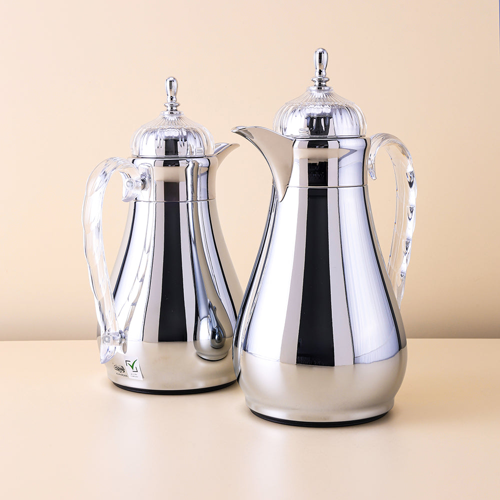 Eleganza Silver and Clear Vacuum Flask Set – 0.75L & 1L
