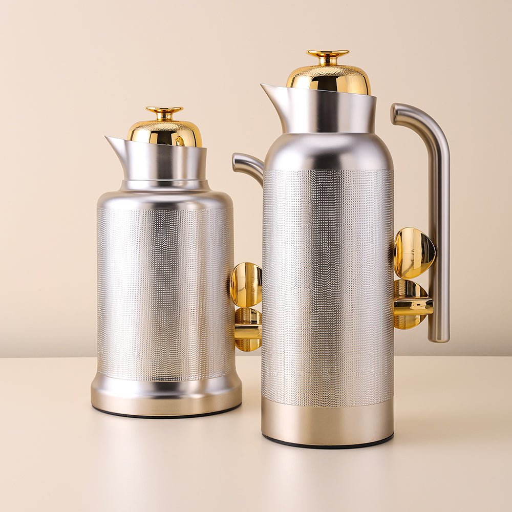 Dallah  1 L Duo Set- Matte Silver and Gold