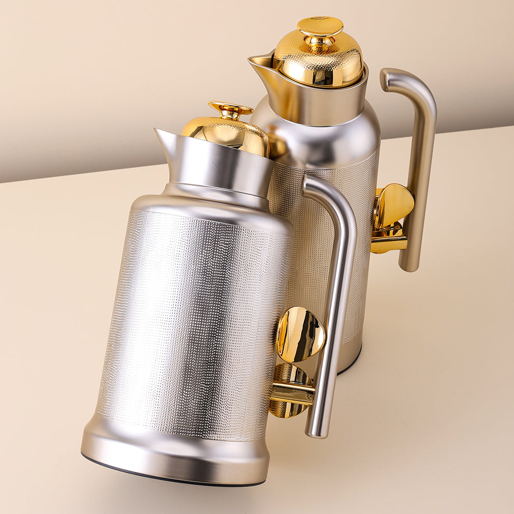 Dallah  1 L Duo Set- Matte Silver and Gold