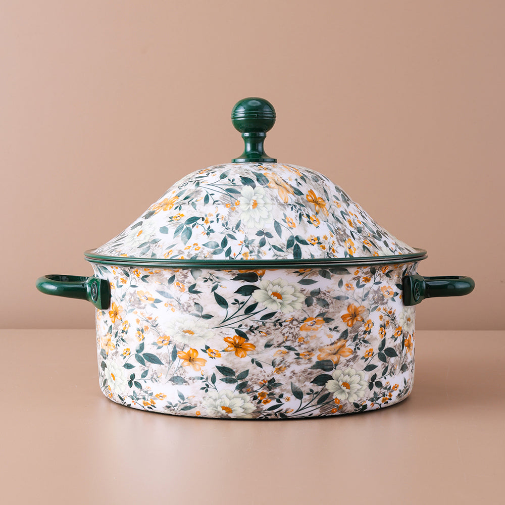 Green Leaf Flower Hot Pot with Lid 1500 ML- Fancy Design