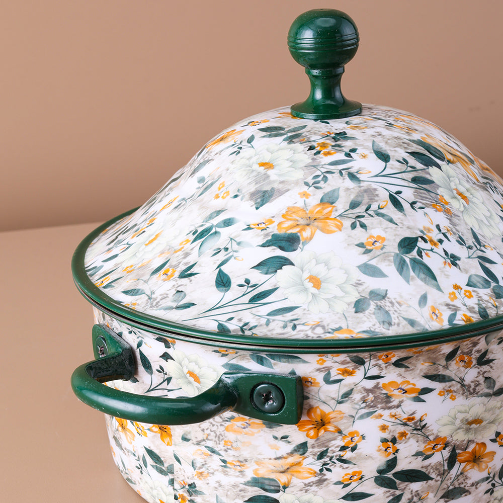 Green Leaf Flower Hot Pot with Lid 1500 ML- Fancy Design
