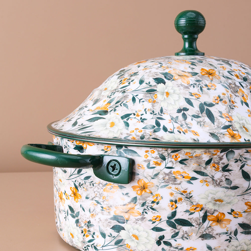 Green Leaf Flower Hot Pot with Lid 2500 ML- Fancy Design