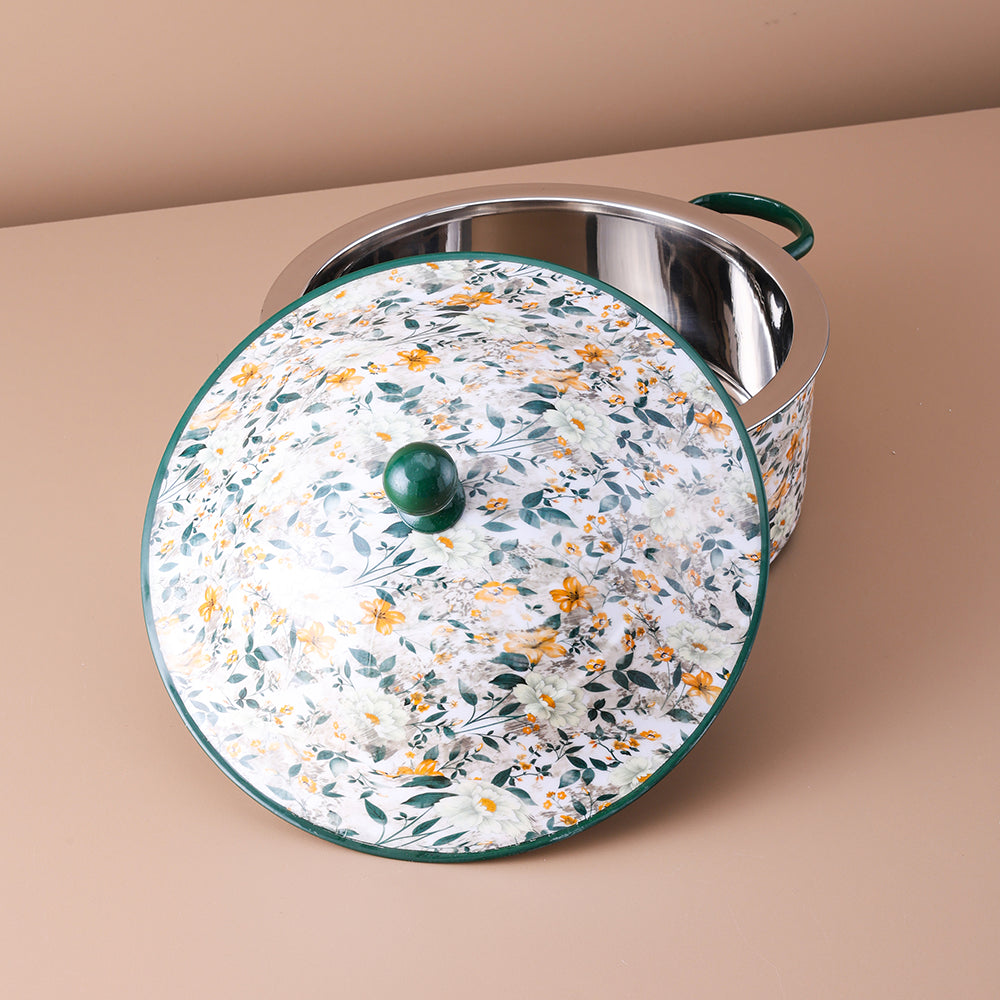 Green Leaf Flower Hot Pot with Lid 2500 ML- Fancy Design