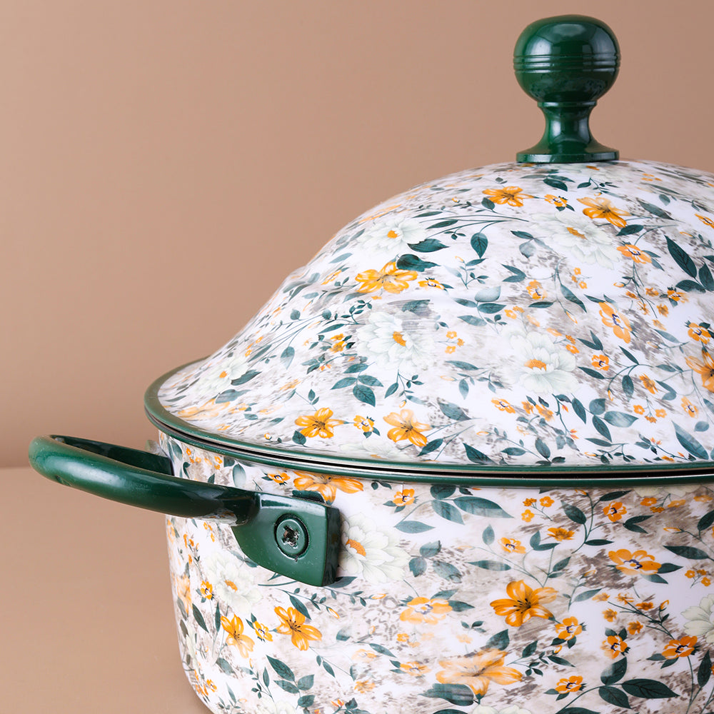 Green Leaf Flower Hot Pot with Lid 3500 ML- Fancy Design