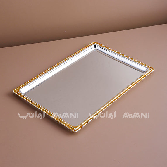 Set of 3 Rectangular Silver Trays with Gold Dot-Design Edges