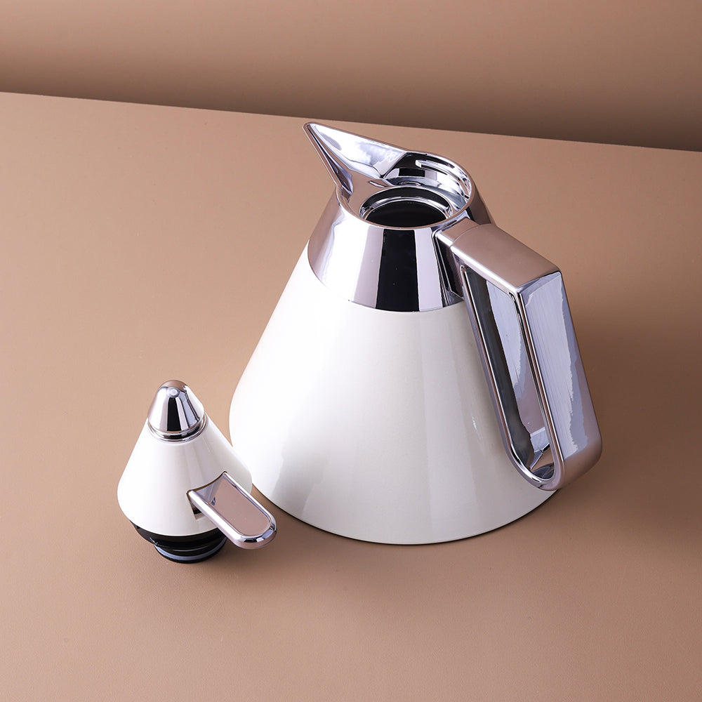 Elegant Stainless Steel Vacuum Flask – Stylish & Efficient -Silver with White - 1 L