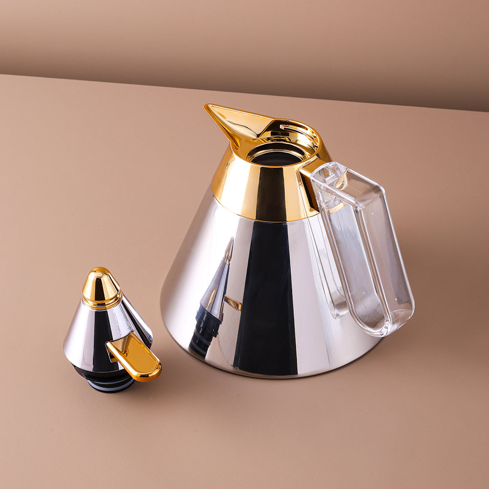 Elegant Stainless Steel Vacuum Flask – Stylish & Efficient -Silver with Gold | Clear  - 1 L