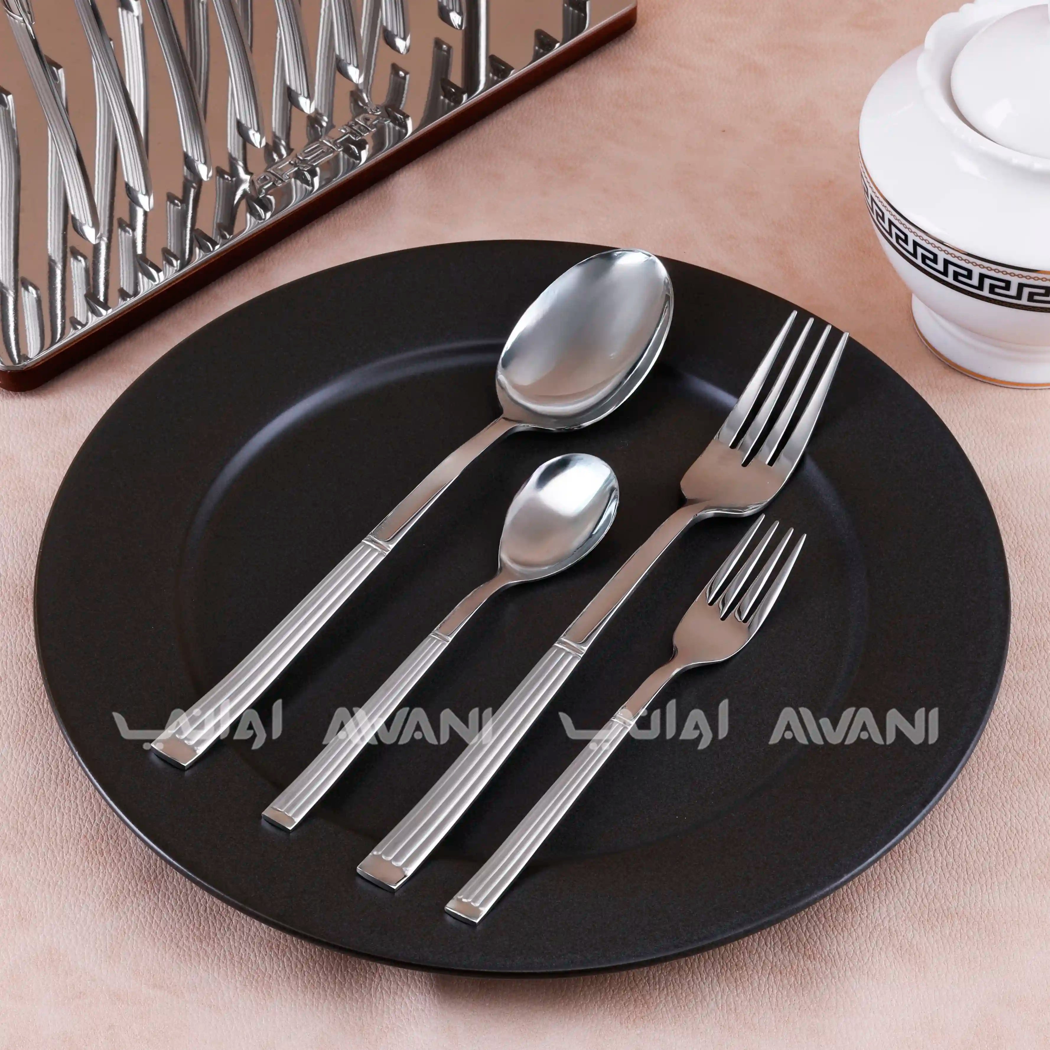 Sparkling Silver Cutlery Set with Charming Wooden Stand - 48 Pcs