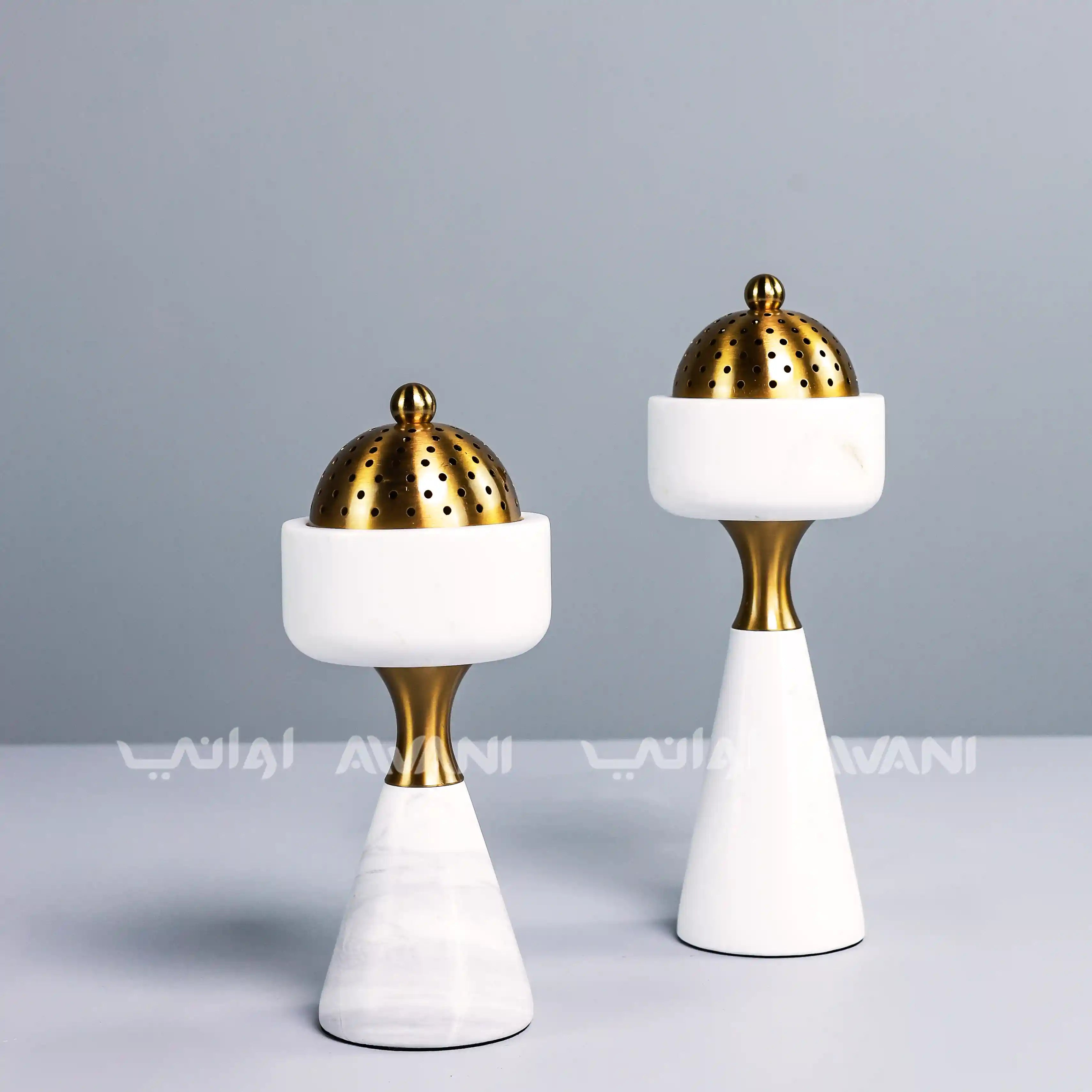 Modern Ceramic White & Gold Burner Holders with Cover