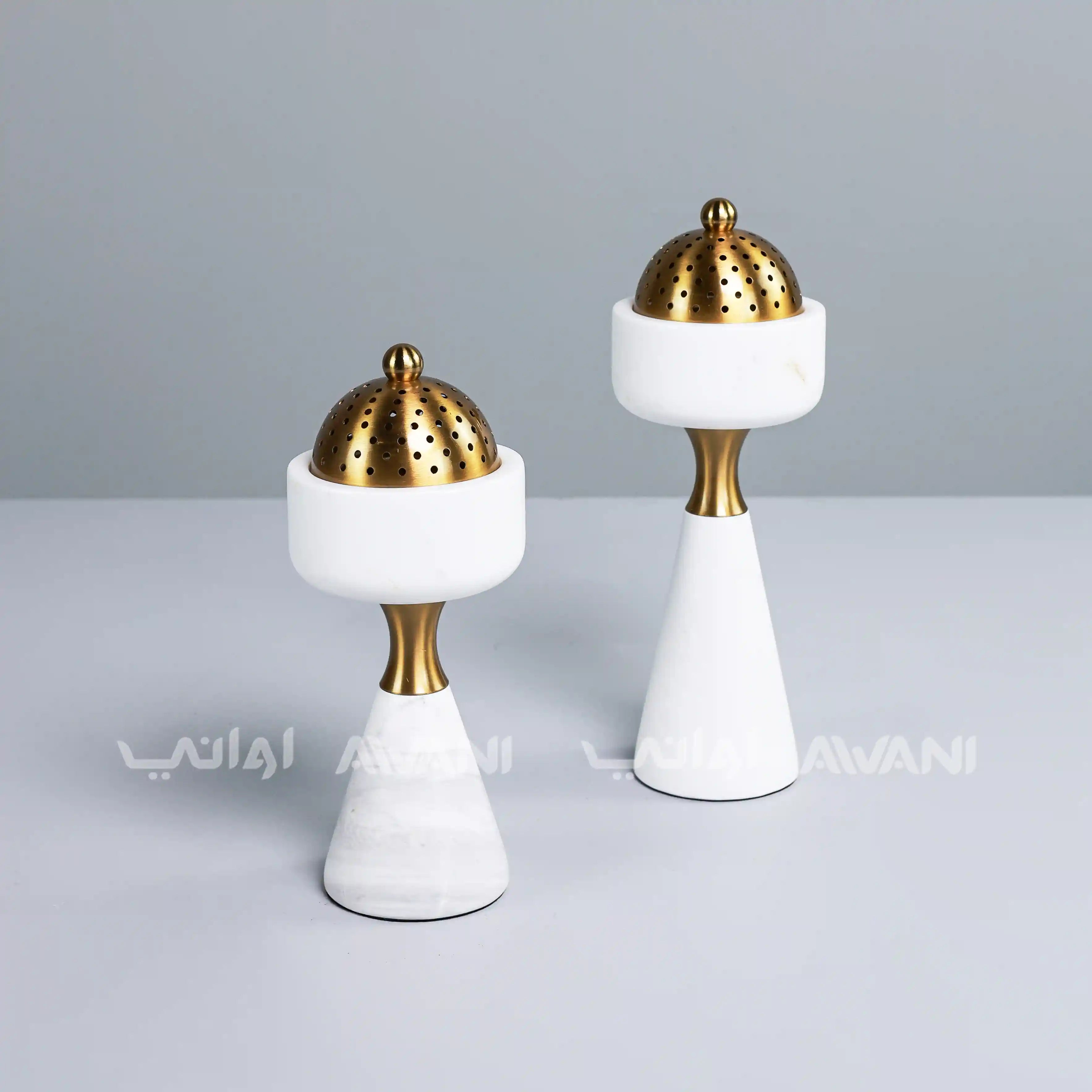 Modern Ceramic White & Gold Burner Holders with Cover