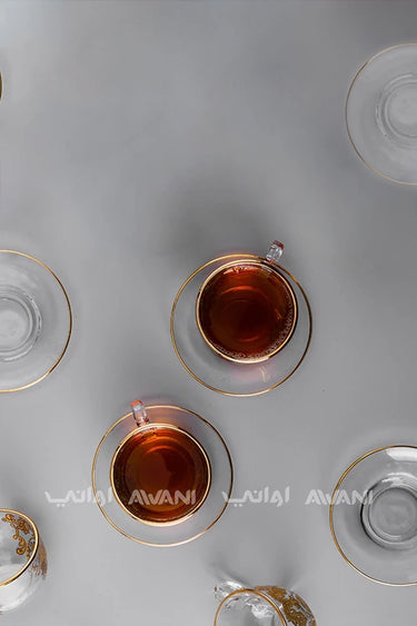 Tea Glass & Saucer Set  - Milk Tea Glasses - Clear Gold Elegance | Sticker