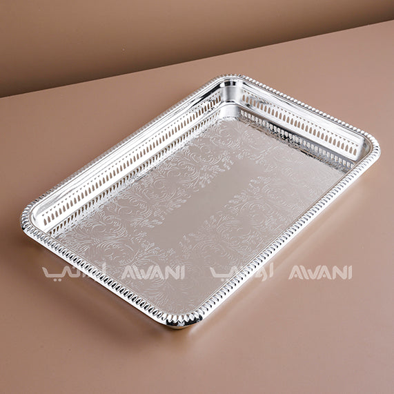 Designed Rectangle Full Silver Tray ( L- 40 cm x W - 27 )