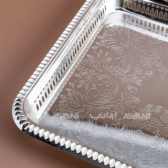 Designed Rectangle Full Silver Tray ( L- 40 cm x W - 27 )