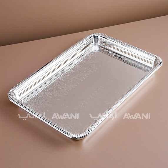 Designed Rectangle Full Silver Tray ( L- 45 cm x W - 30 )