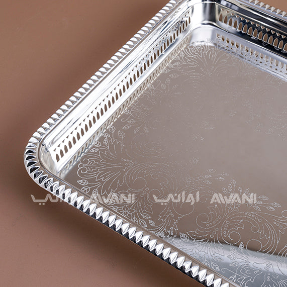 Designed Rectangle Full Silver Tray ( L- 45 cm x W - 30 )