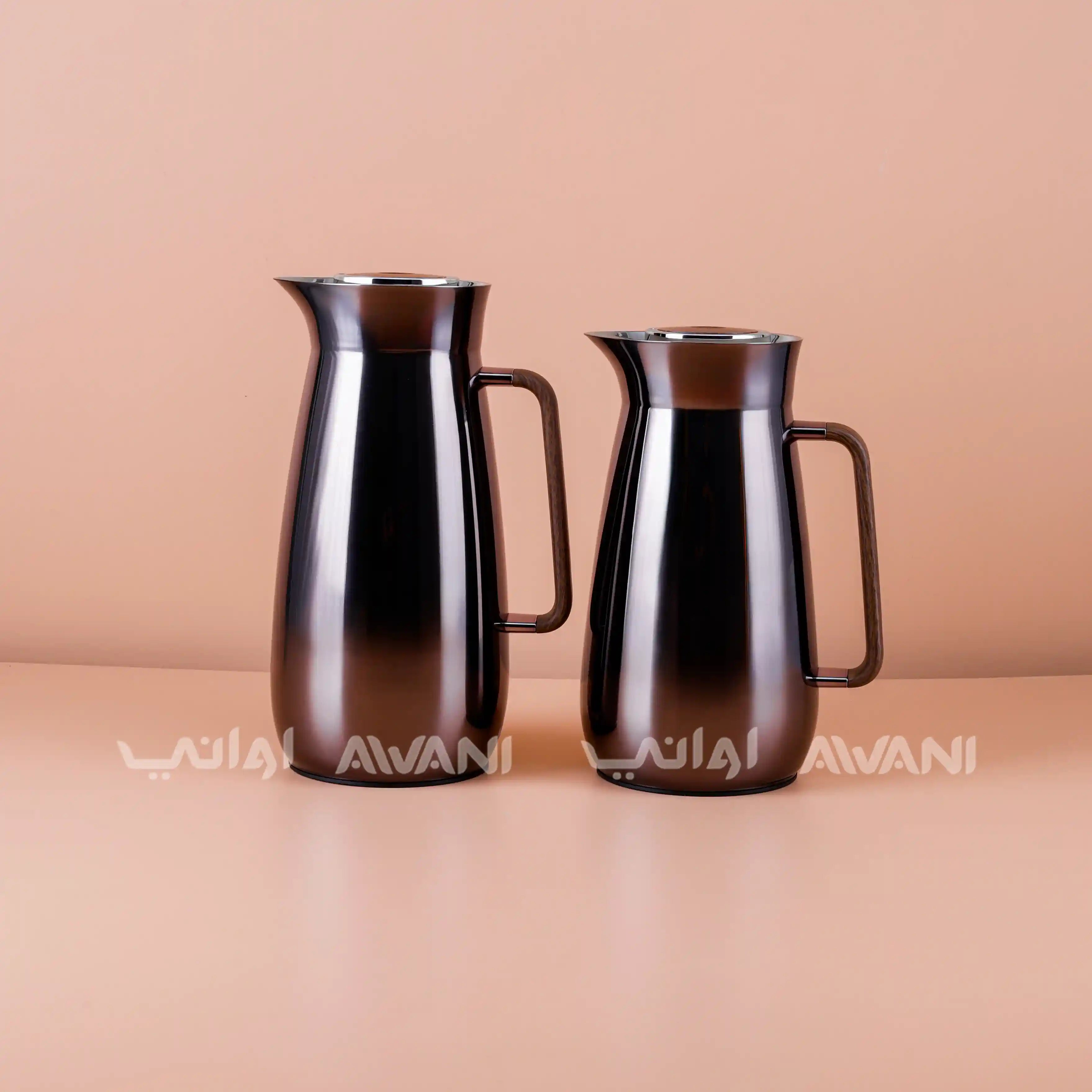 Luxury Brown Stainless Steel Vacuum Flask Set 1L & 0.8L | Insulated Thermal Jug for Hot & Cold Drinks  |