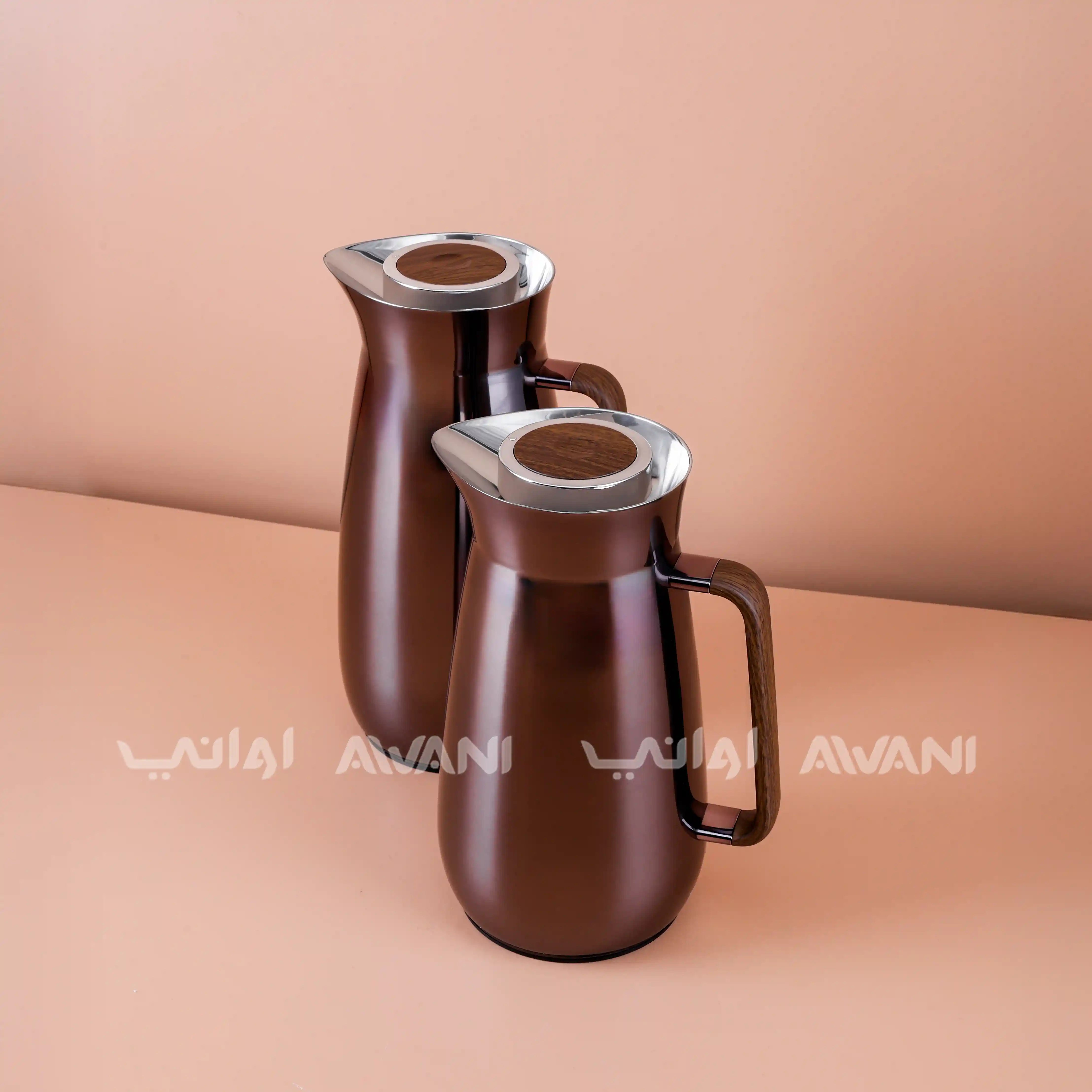 Luxury Brown Stainless Steel Vacuum Flask Set 1L & 0.8L | Insulated Thermal Jug for Hot & Cold Drinks  |