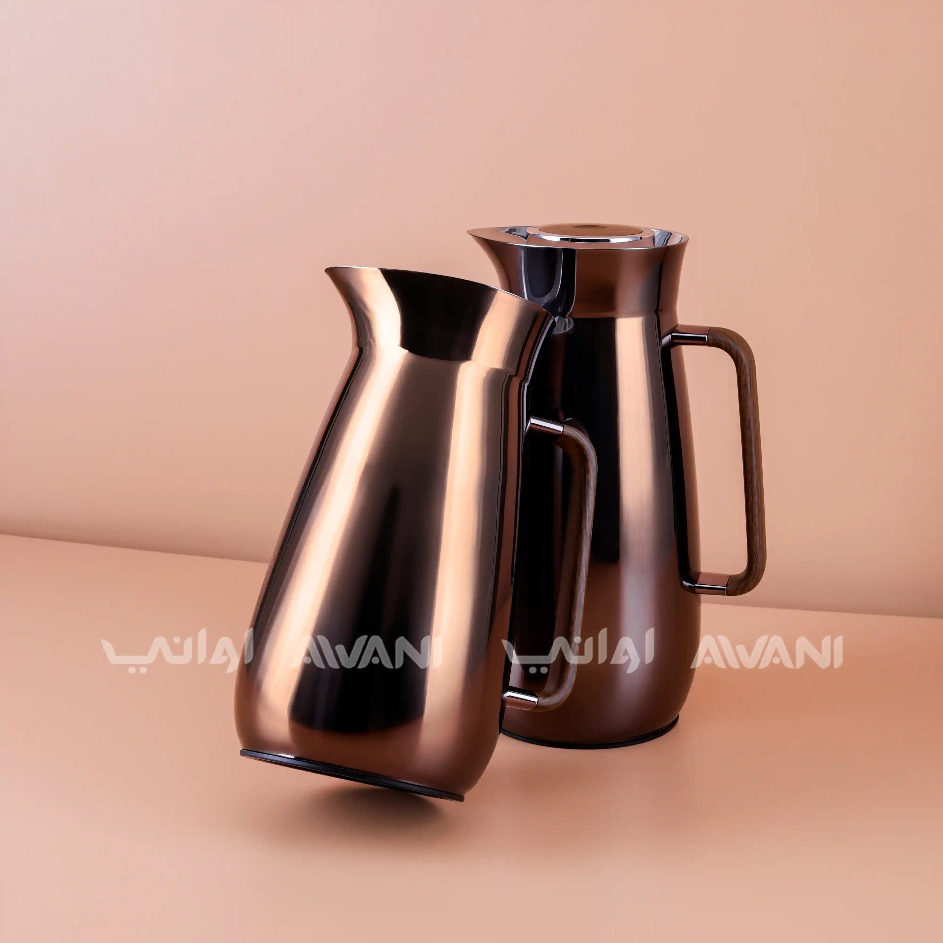 Luxury Brown Stainless Steel Vacuum Flask Set 1L & 0.8L | Insulated Thermal Jug for Hot & Cold Drinks  |