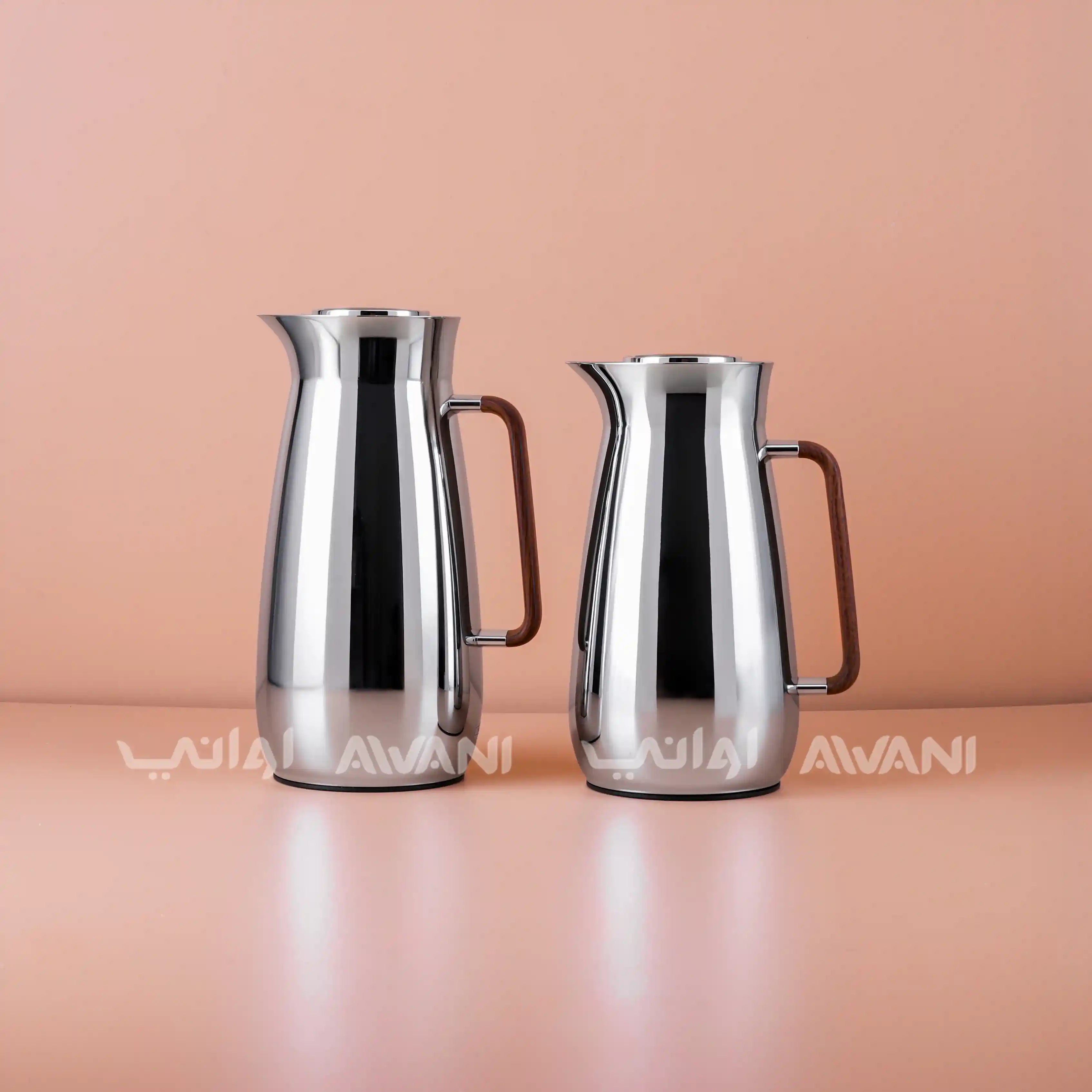 Luxury Silver and Wooden Handle Stainless Steel Vacuum Flask Set 1L & 0.8L | Insulated Thermal Jug for Hot & Cold Drinks