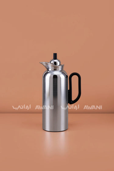 SINGLE DALLAH 0.7 L FOR TEA/COFEE SHINY SILVER DESIGN WITH BLACK HANDLES