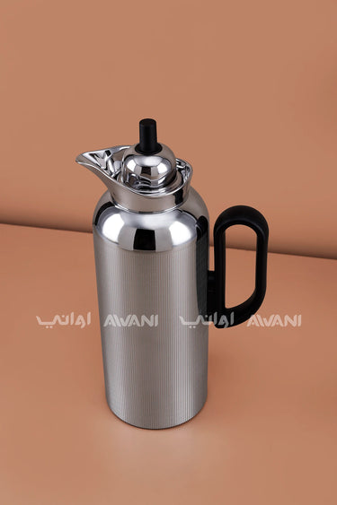 SINGLE DALLAH 0.7 L FOR TEA/COFEE SHINY SILVER DESIGN WITH BLACK HANDLES