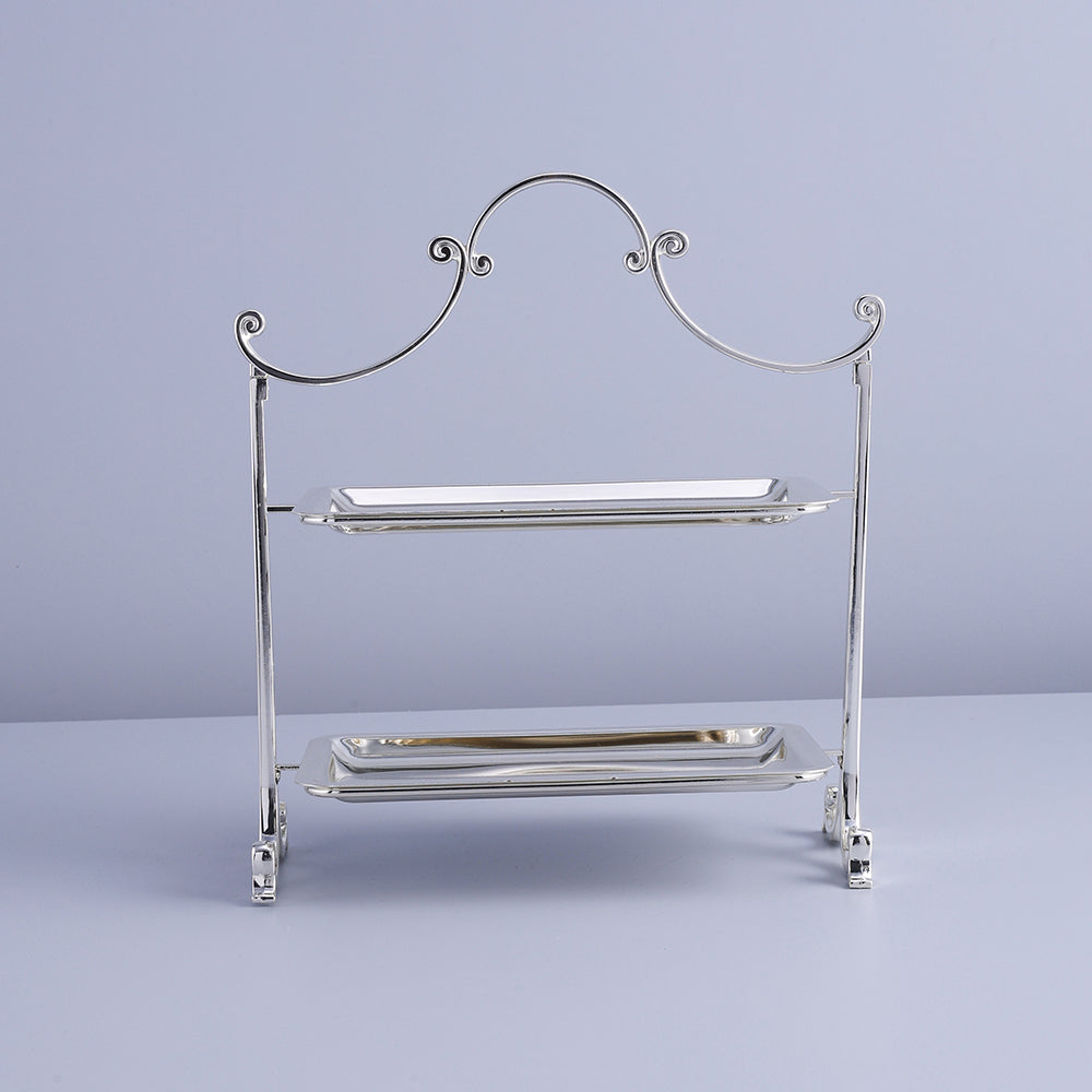Elegant 2-Tier Silver Serving Stand – Rectangular Tray Design