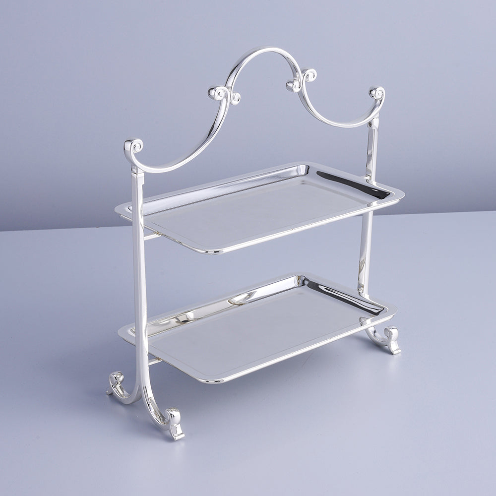 Elegant 2-Tier Silver Serving Stand – Rectangular Tray Design
